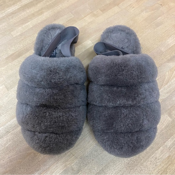 UGG Gray Super Fluff Slippers Sz 7 - Picture 4 of 6